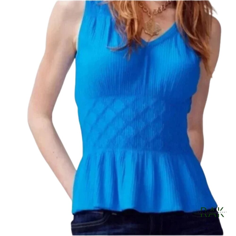 WHITE HOUSE BLACK MARKET Isla Blue Peplum Sleeveless Top | Size M | $89